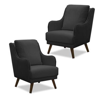 Imagem de Kit 2 Poltronass Catar Com Tachas Veludo Cinza Chumbo