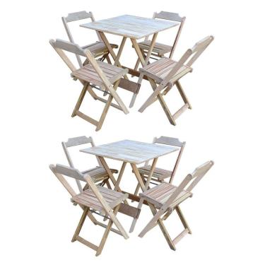 Imagem de Kit 2 Conjuntos De Mesa Com 4 Cadeiras De Madeira Dobravel 70X70 Sem Pintura/Crua - Marrom