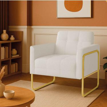 Imagem de Poltrona Sala Industrial Alta Tubo Dourado Elisa Bouclê Off White D03 - D'rossi