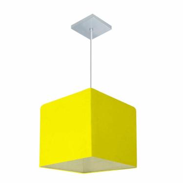 Imagem de Lustre Pendente Quadrado Vivare Md-4058 Cúpula Em Tecido 21/25x25cm - Bivolt Amarelo 110v/220v