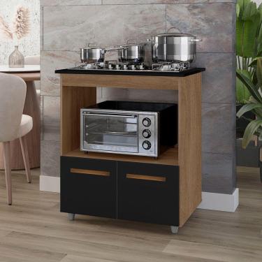 Imagem de Balcão Cali Para Cooktop 4 Bocas 2 Portas Cozinha Mb1 75cm Cor Savana Preto