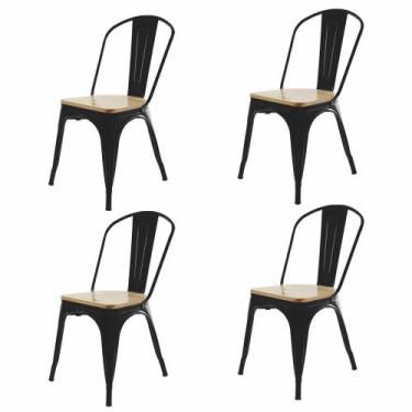 Imagem de Kit 4 Cadeiras Tolix Iron Industrial Preta Assento De Madeira - Cadeir