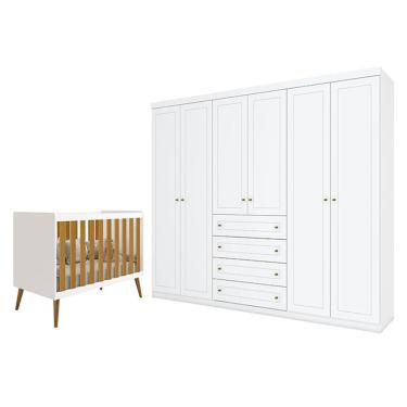 Imagem de Berço Americano Isis Branco Acetinado Savana - Reller E Guarda Roupa Casal Americano 6 Portas Branco Hp - Henn