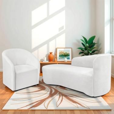 Imagem de Kit Sofá Curvo França 160cm L.e E Poltrona Luiza Max Conforto, Elegância E Design Moderno Bouclé Branco
