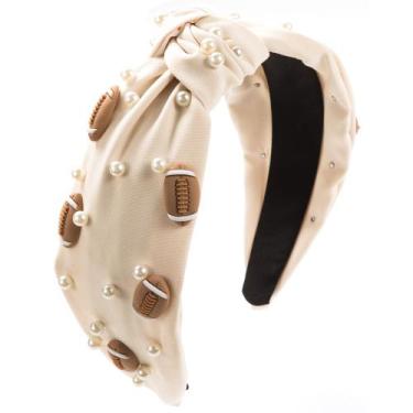 Imagem de Bandana Beige Knotted Pearl Football Wide para mulheres - taiyuanketan