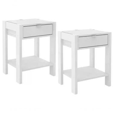 Imagem de Kit 02 Mesa De Cabeceira Com Tomada 1 Gaveta Az1016 Branco