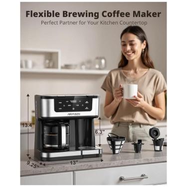 Imagem de Cafeteira Elétrica AIRMSEN Preta 1,8L 12 Xícaras Dupla Função Cápsulas e Pó Touchscreen...