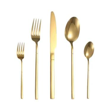 Imagem de Conjunto De Talheres De Aço Inoxidável Dourado 30 Peças, Lavável Na Má