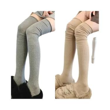 Imagem de Meias Femininas De Tricô Grosso Acima Do Joelho, Cor Sólida, Quentes P