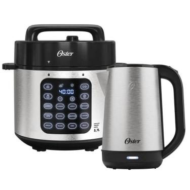 Imagem de Kit Panela De Pressão Elétrica E Chaleira Elétrica Inox Oster 110V