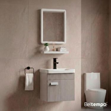 Imagem de Gabinete Armário Banheiro Completo Impermeável 43x40cm Cuba Espelho Pr