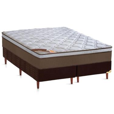 Imagem de Cama Box King Revolution com Euro Pillow Molas Ensacadas Tecido Suede Brown Marrom Kit...
