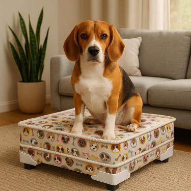 Imagem de Cama Pet Puffão Impermeável com Estampa Divertida para Cães e Gatos em Courino Preto 100x100cm 1 Unidade