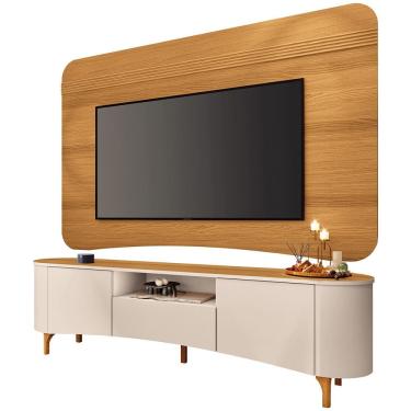 Imagem de Rack Para Sala Martina Com Painel Para TV 80 Pol Orgânico Ermione B01 Cinamomo Off White - Lyam Decor