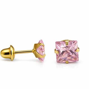 Imagem de Brinco Quadrado em Ouro 18k com Zircônia - Justino Ribas, Vermelho