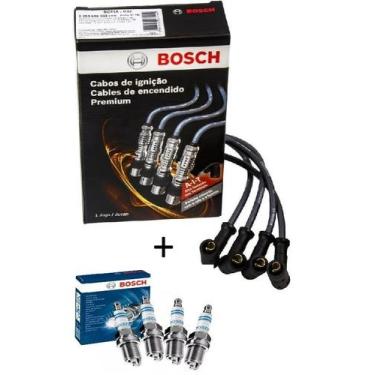 Imagem de Kit Cabo de Ignição Jogo de velas Original Bosch Fiat Uno Prêmio Elba