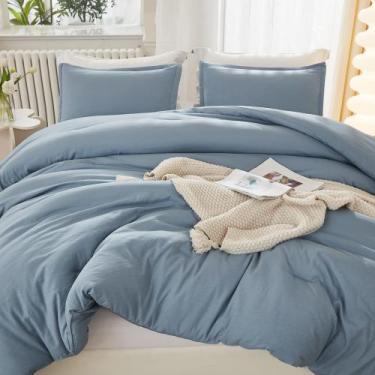 Imagem de Conjunto de edredom Litanika Queen Size azul acinzentado, 3 peças