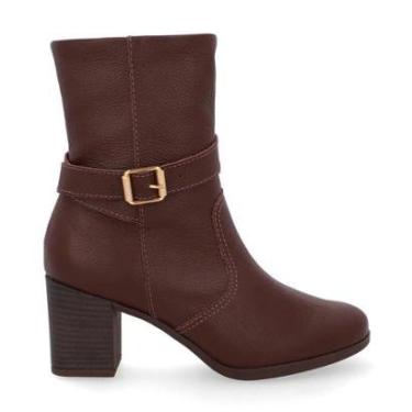Imagem de Bota Usaflex Marrom Couro Salto Bloco Médio-Feminino
