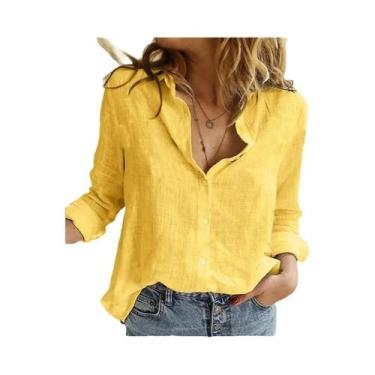 Imagem de Blusa Casual Elegante De Algodão E Linho Para Mulheres, Manga Longa, C