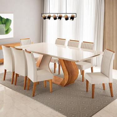 Imagem de Conjunto Sala de Jantar 8 Lugares Retangular Tampo em Vidro e Mdf Maza