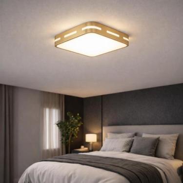 Imagem de Luminária Painel Led Sobrepor Plafon Quadrado Dourado 40cm Luz 3em1 Te