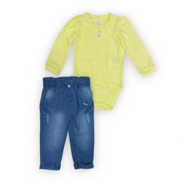 Imagem de Conjunto Bebê Menina Body + Calça Jeans Luxo Paraiso 14674, Amarelo li