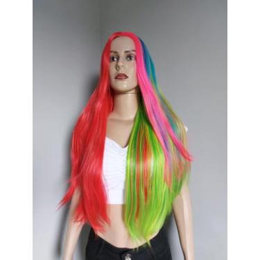 Imagem de Peruca wig vermelha verde rosa azul colorida 80cm lisa premium - juper