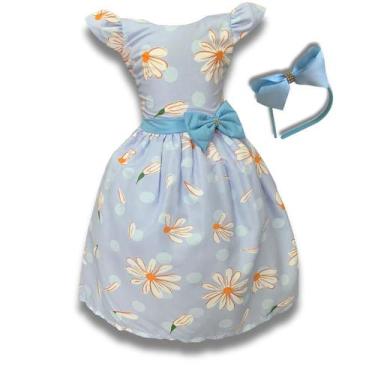 Imagem de Vestido Infantil Festa Floral Azul E Margaridas C/tule Luxo - Bento E 