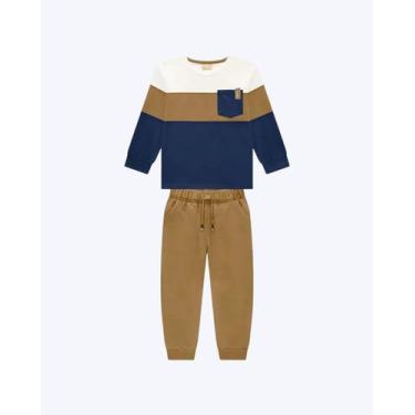 Imagem de Conjunto Moletom Infantil Masculino Milon 2001541, Offwhite, Marrom, 4