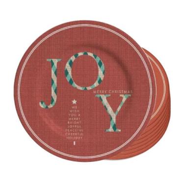 Imagem de Jogo 8 Pratos Sobremesa Natalino Joy Vermelho Cerâmica Alleanza 20cm
