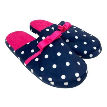 Imagem de Pantufa Feminina Gasf Poá Azul Com Rosa, Azul, Marinho, 35
