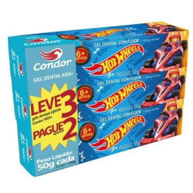 Imagem de Creme Dental Condor Kids Hotweels 50g Embalagem com 3 Unidades