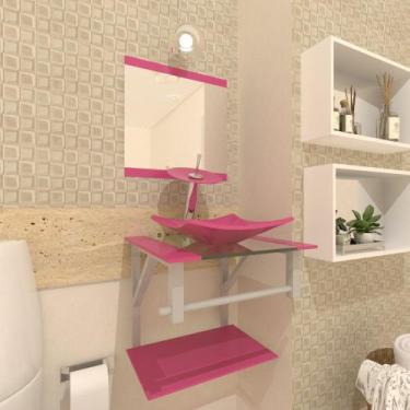 Imagem de Gabinete De Vidro Para Banheiro 40cm Com Torneira Cascata Rosa - Cubas
