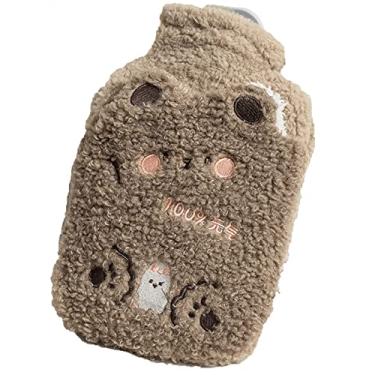 Imagem de Garrafa de água quente com capa de pelúcia macia bolsa de água quente para compressas quentes e frias, aquecedor de pés de mão, ideal para cólicas menstruais, alívio da dor no pescoço e ombro, 14.500 ml