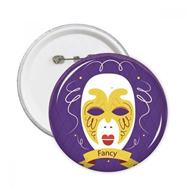 Imagem de Broche redondo de cabeça roxa Happy Carnival of Venice com emblema de botão para decoração 5 peças