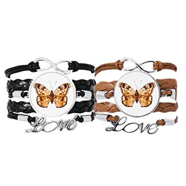 Imagem de DIYthinker Pulseira de borboleta com asas marrons pulseira de corda de couro conjunto duplo presente, Não se candidatar