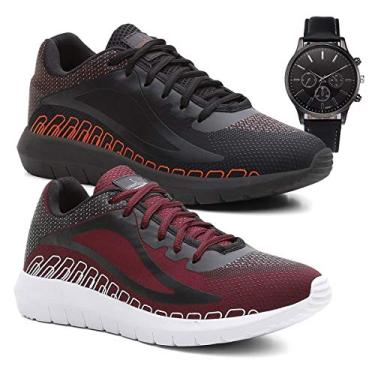 Imagem de Kit 2 Tênis Masculino SPEED Confort Urban Academia + Relógio - PretoVermelho/Vermelho - 40