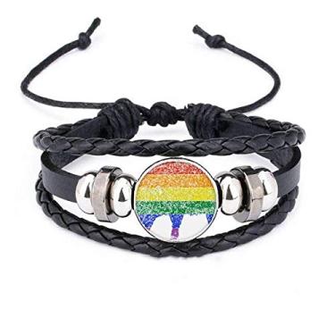 Imagem de DIYthinker Pulseira de couro trançado LGBT de porco lésbico gay arco-íris