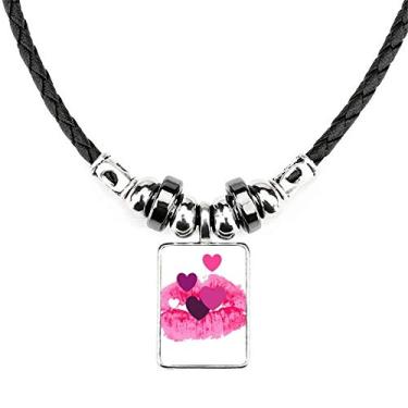 Imagem de DIYthinker Colar de coração de lábios rosa para dia dos namorados, joia com pingente de corda de couro