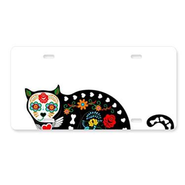 Imagem de DIYthinker Placa de carro para decoração de carro Black Cat Flower Bone Halloween Terror