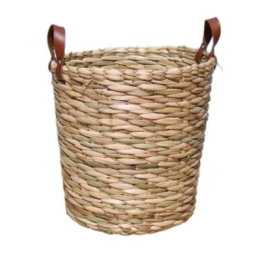 Imagem de Cesto Organizador de Fibra Natural Redondo Natural Rústico para Mantas Sala Cozinha Banheiro 25x25cm