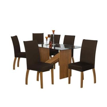 Imagem de Kit Capa Cadeira De Jantar Malha Com Elástico 8 Peças Marrom - Mf Enxo