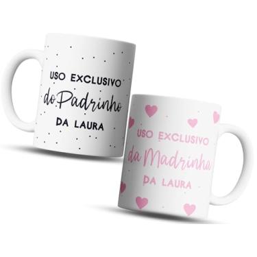 Imagem de Ateliê Toque Final Kit Canecas Uso Exclusivo Madrinha e Padrinho batizado - 2 Canecas de Porcelana de 325 ml - Convite Batizado e Dindos - Moderno - Reutilizável