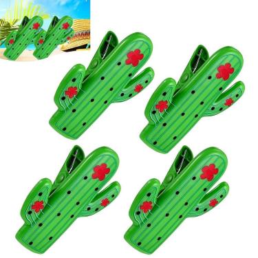 Imagem de Kit 4 Prendedores De Toalha Modelo Cactus Clip Verde Para Cadeira De Praia Varal - AMZ