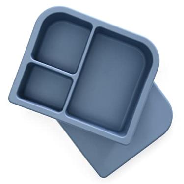 Imagem de PrimaStella Marmita de silicone inquebrável para crianças e adultos – Caixa Bento dividida (azul ardósia)