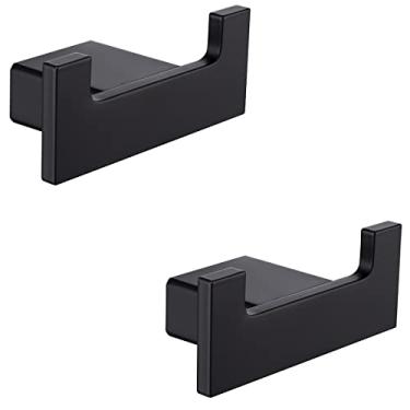 Imagem de RANDOM Gancho de toalha duplo preto SUS304 ganchos de toalha de aço inoxidável para banheiro ganchos de revestimento montados na parede gancho de parede resistente suporte de toalha de mão quadrado