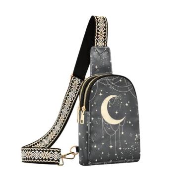 Imagem de NCRJCZQL Bolsa tiracolo feminina de couro, bolsa de ombro, pochete pequena para caminhadas, viagens, Moon Boho, One Size