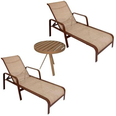 Imagem de Kit 2 Espreguiçadeiras E Mesinha Para Piscina E Jardim Marrom Capuccino