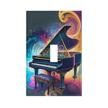 Imagem de ROUGUI Capas de interruptor de luz coloridas abstratas para piano de cauda, 1 gangue, placa de parede com interruptor único, capa decorativa para decoração de vida no campo