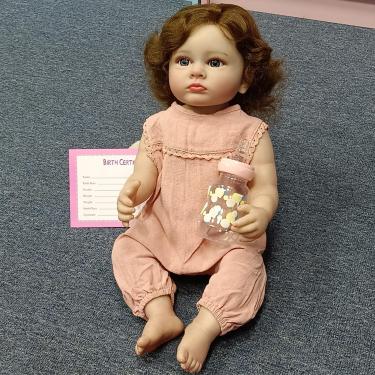 Imagem de SHENGX 48cm/19" Bebe Reborn Realista Menina,Boneca com os olhos abertos,Com Cabelo implantado à mão,Vem Com Roupas De Boneca,Com Bico De Mamadeira AcessóRios,Corpo de silicone